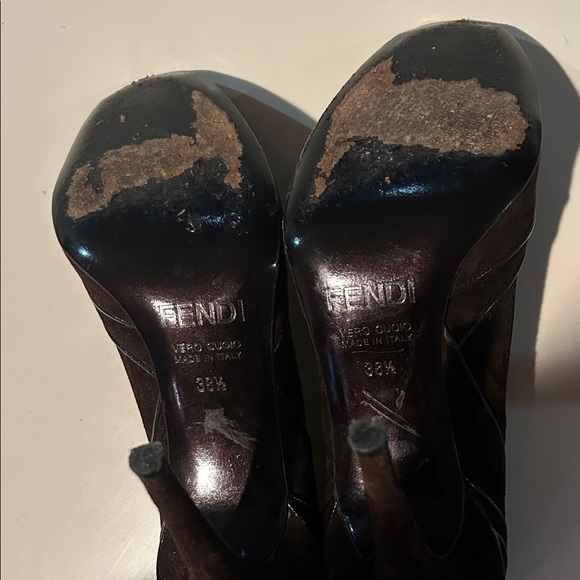 Fendi Brown Suede Peep-Toe Heels - Picture 10 of 11